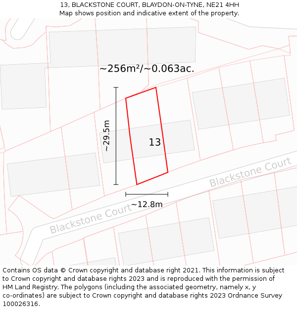 13, BLACKSTONE COURT, BLAYDON-ON-TYNE, NE21 4HH: Plot and title map