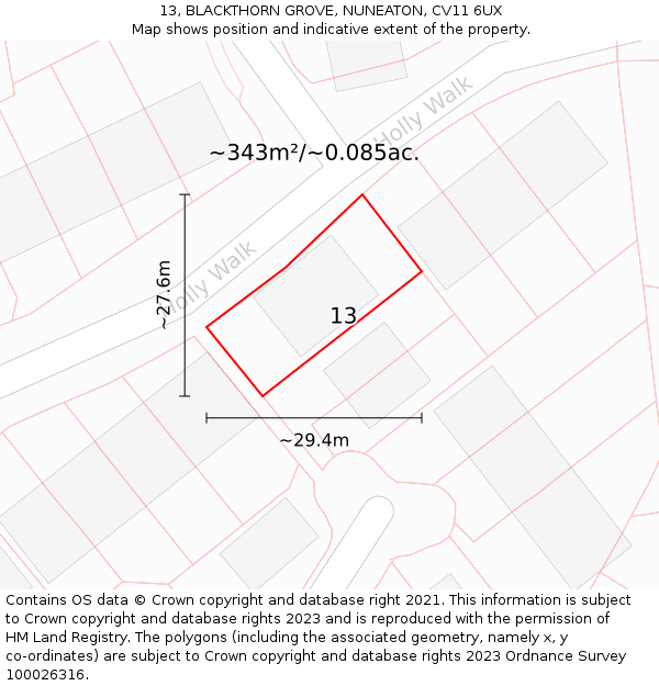 13, BLACKTHORN GROVE, NUNEATON, CV11 6UX: Plot and title map