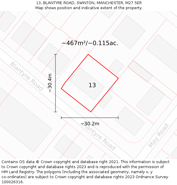 13, BLANTYRE ROAD, SWINTON, MANCHESTER, M27 5ER: Plot and title map