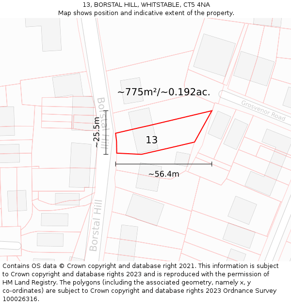 13, BORSTAL HILL, WHITSTABLE, CT5 4NA: Plot and title map