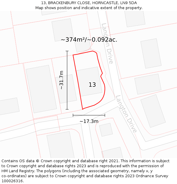 13, BRACKENBURY CLOSE, HORNCASTLE, LN9 5DA: Plot and title map
