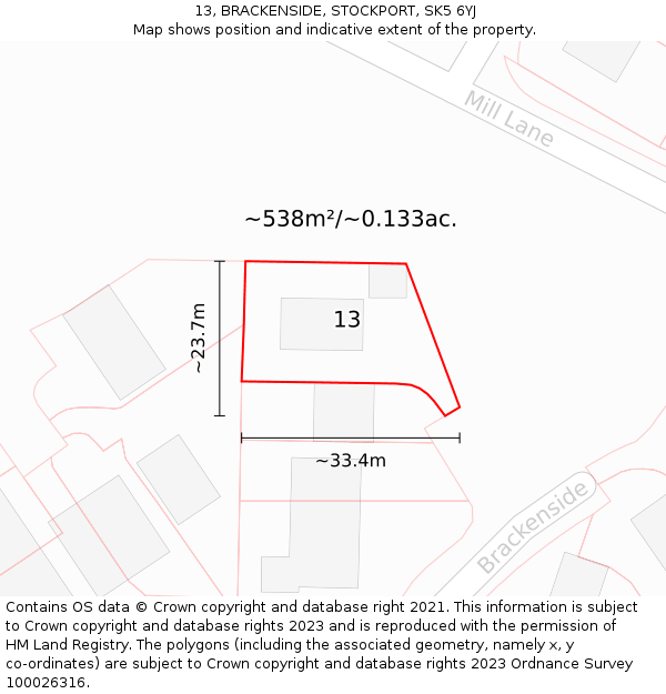 13, BRACKENSIDE, STOCKPORT, SK5 6YJ: Plot and title map