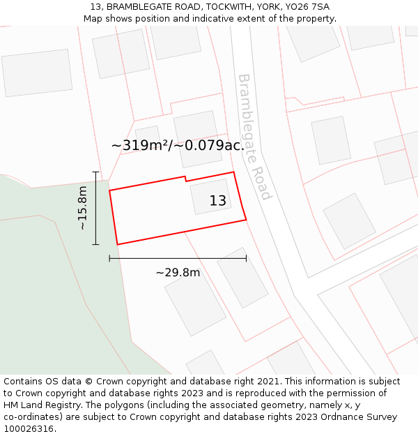 13, BRAMBLEGATE ROAD, TOCKWITH, YORK, YO26 7SA: Plot and title map