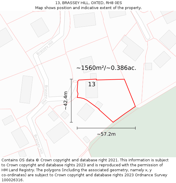 13, BRASSEY HILL, OXTED, RH8 0ES: Plot and title map
