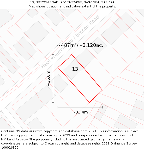 13, BRECON ROAD, PONTARDAWE, SWANSEA, SA8 4PA: Plot and title map