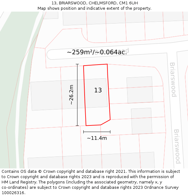 13, BRIARSWOOD, CHELMSFORD, CM1 6UH: Plot and title map
