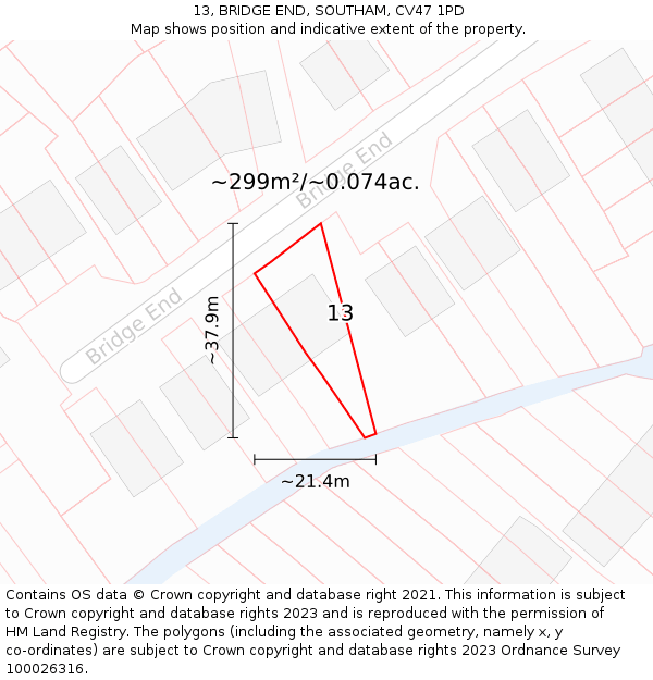 13, BRIDGE END, SOUTHAM, CV47 1PD: Plot and title map