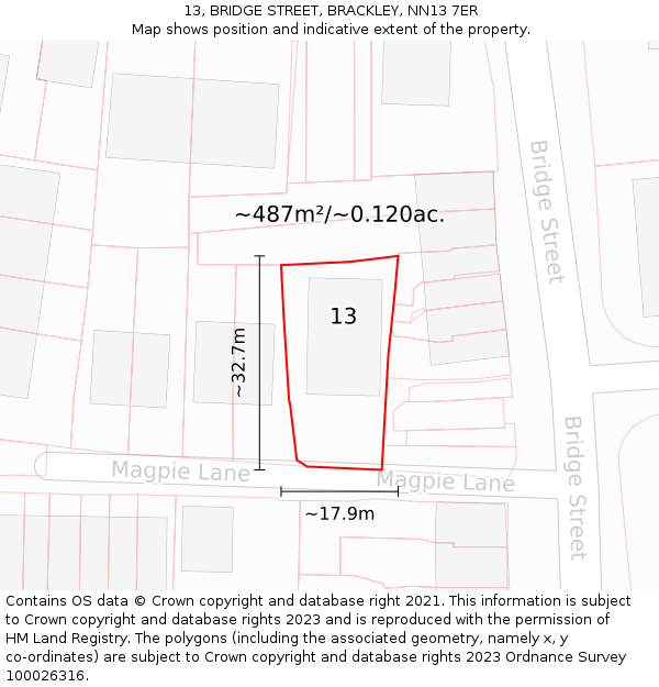 13, BRIDGE STREET, BRACKLEY, NN13 7ER: Plot and title map