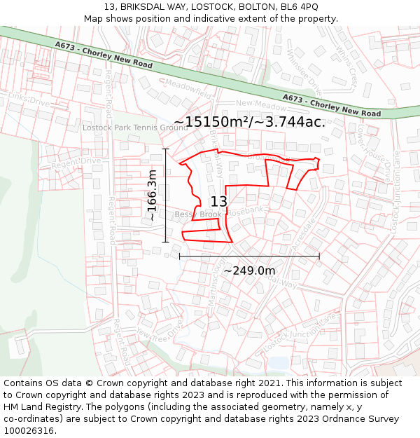13, BRIKSDAL WAY, LOSTOCK, BOLTON, BL6 4PQ: Plot and title map