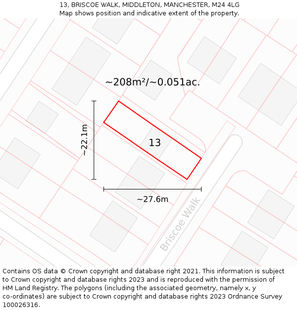 13, BRISCOE WALK, MIDDLETON, MANCHESTER, M24 4LG: Plot and title map