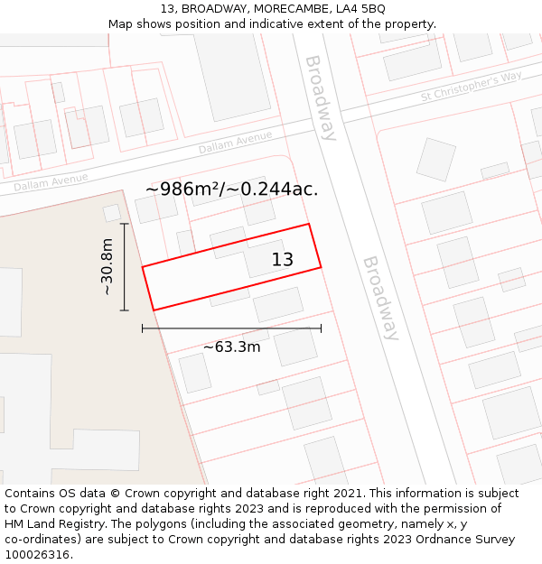 13, BROADWAY, MORECAMBE, LA4 5BQ: Plot and title map
