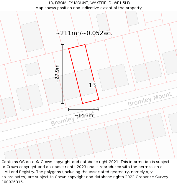 13, BROMLEY MOUNT, WAKEFIELD, WF1 5LB: Plot and title map