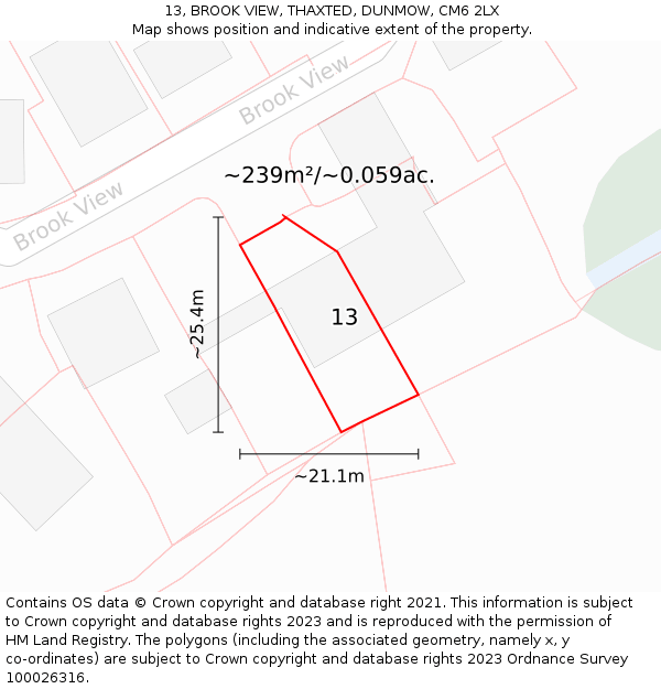 13, BROOK VIEW, THAXTED, DUNMOW, CM6 2LX: Plot and title map