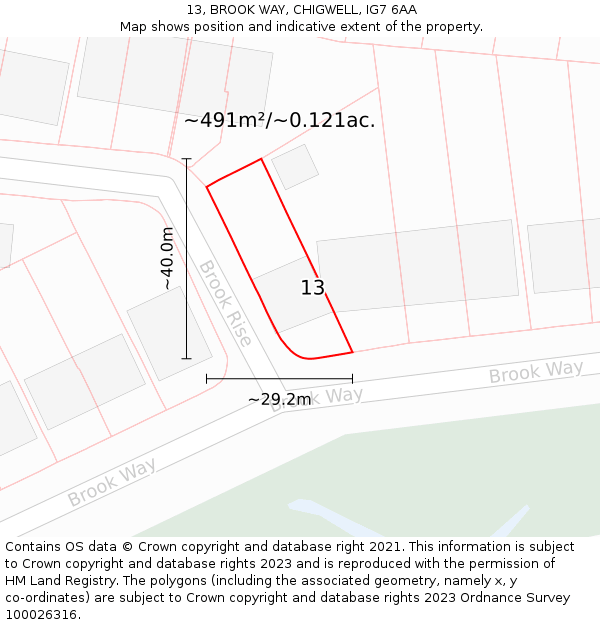 13, BROOK WAY, CHIGWELL, IG7 6AA: Plot and title map