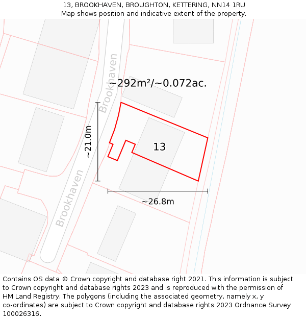 13, BROOKHAVEN, BROUGHTON, KETTERING, NN14 1RU: Plot and title map