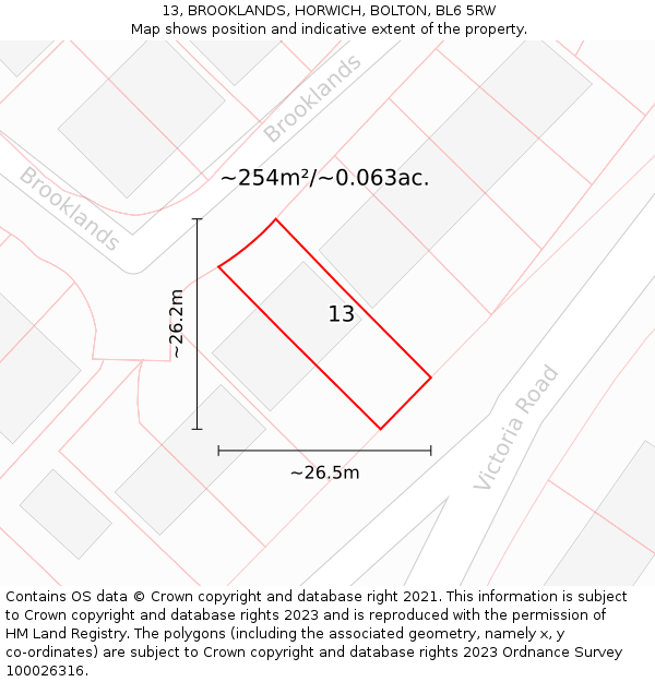 13, BROOKLANDS, HORWICH, BOLTON, BL6 5RW: Plot and title map