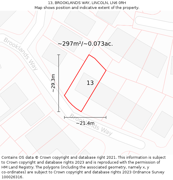 13, BROOKLANDS WAY, LINCOLN, LN6 0RH: Plot and title map