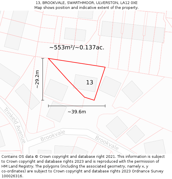 13, BROOKVALE, SWARTHMOOR, ULVERSTON, LA12 0XE: Plot and title map