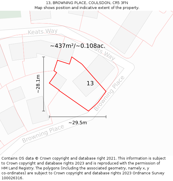 13, BROWNING PLACE, COULSDON, CR5 3FN: Plot and title map