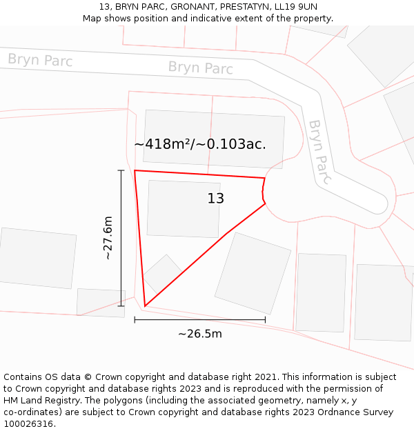 13, BRYN PARC, GRONANT, PRESTATYN, LL19 9UN: Plot and title map