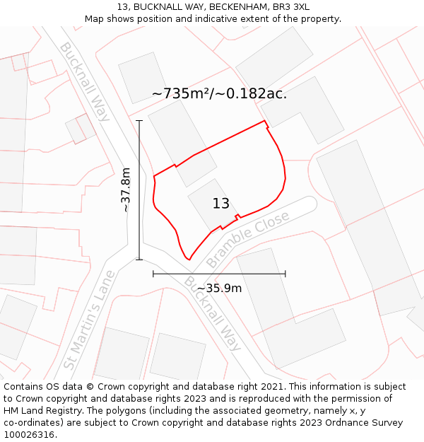 13, BUCKNALL WAY, BECKENHAM, BR3 3XL: Plot and title map