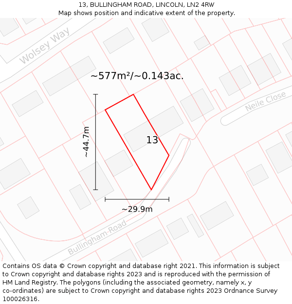 13, BULLINGHAM ROAD, LINCOLN, LN2 4RW: Plot and title map