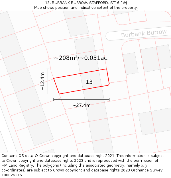 13, BURBANK BURROW, STAFFORD, ST16 1WJ: Plot and title map
