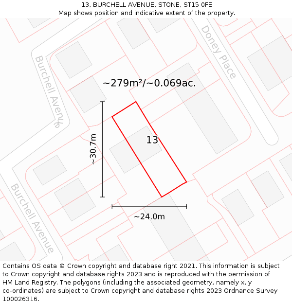 13, BURCHELL AVENUE, STONE, ST15 0FE: Plot and title map