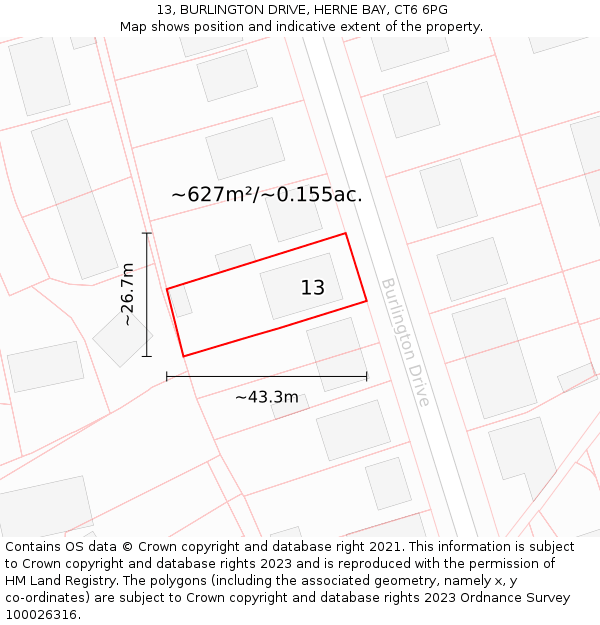 13, BURLINGTON DRIVE, HERNE BAY, CT6 6PG: Plot and title map
