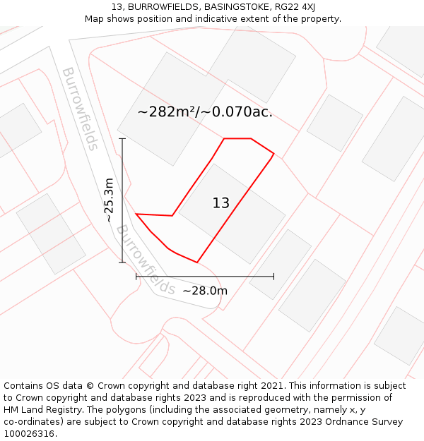 13, BURROWFIELDS, BASINGSTOKE, RG22 4XJ: Plot and title map