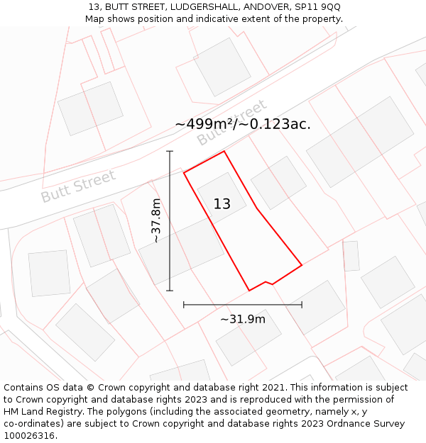 13, BUTT STREET, LUDGERSHALL, ANDOVER, SP11 9QQ: Plot and title map
