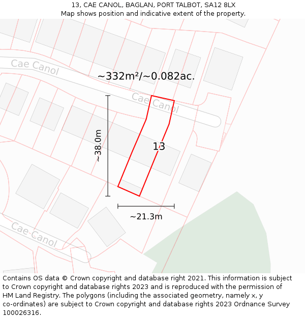 13, CAE CANOL, BAGLAN, PORT TALBOT, SA12 8LX: Plot and title map