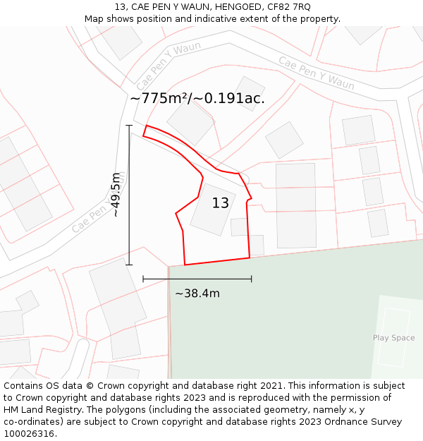 13, CAE PEN Y WAUN, HENGOED, CF82 7RQ: Plot and title map