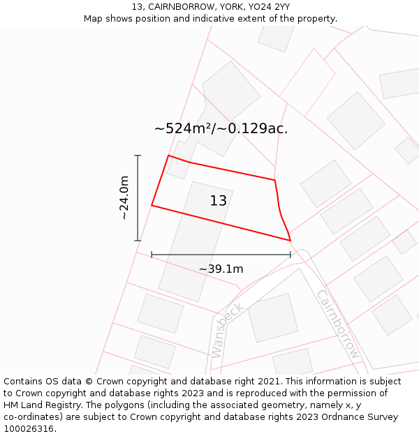 13, CAIRNBORROW, YORK, YO24 2YY: Plot and title map