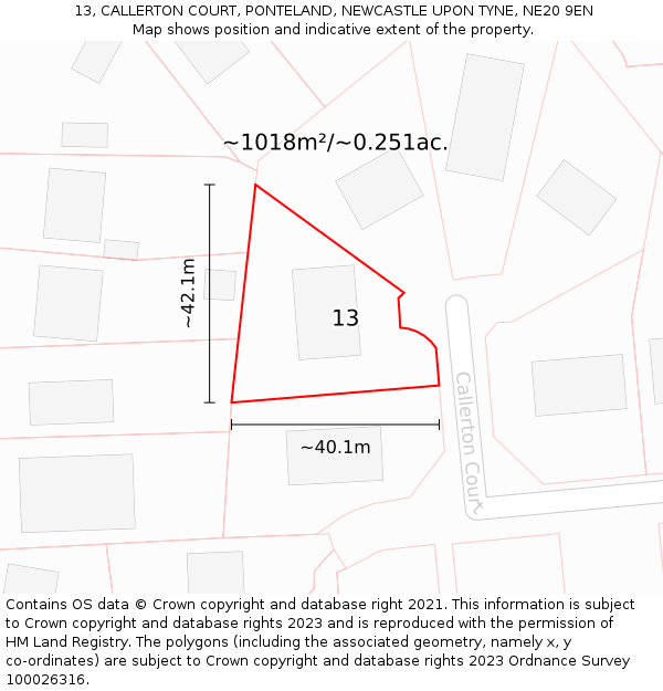 13, CALLERTON COURT, PONTELAND, NEWCASTLE UPON TYNE, NE20 9EN: Plot and title map