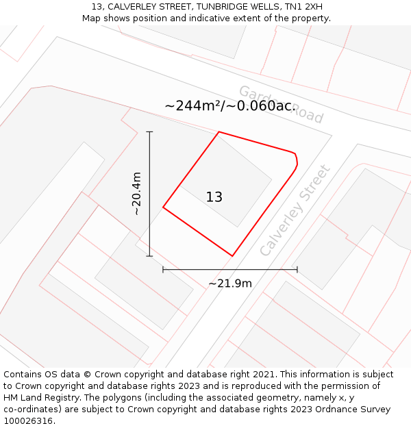 13, CALVERLEY STREET, TUNBRIDGE WELLS, TN1 2XH: Plot and title map