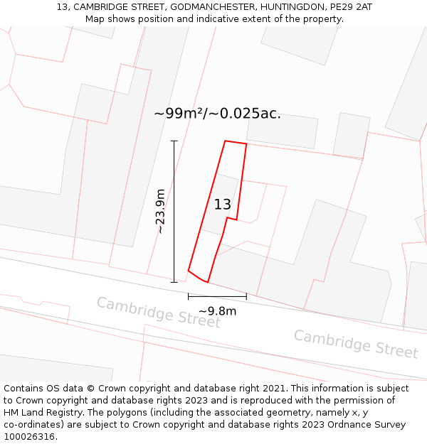 13, CAMBRIDGE STREET, GODMANCHESTER, HUNTINGDON, PE29 2AT: Plot and title map