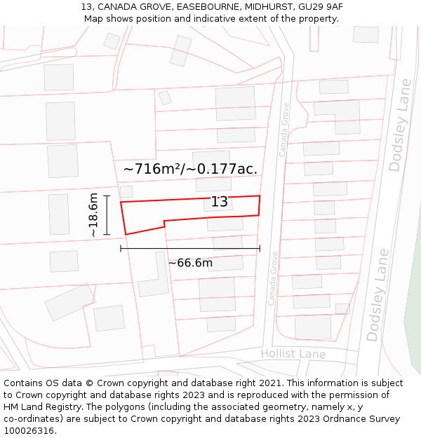 13, CANADA GROVE, EASEBOURNE, MIDHURST, GU29 9AF: Plot and title map
