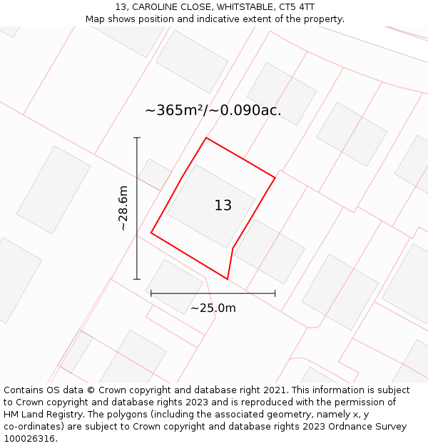 13, CAROLINE CLOSE, WHITSTABLE, CT5 4TT: Plot and title map