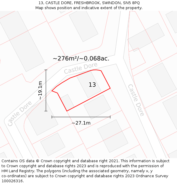 13, CASTLE DORE, FRESHBROOK, SWINDON, SN5 8PQ: Plot and title map