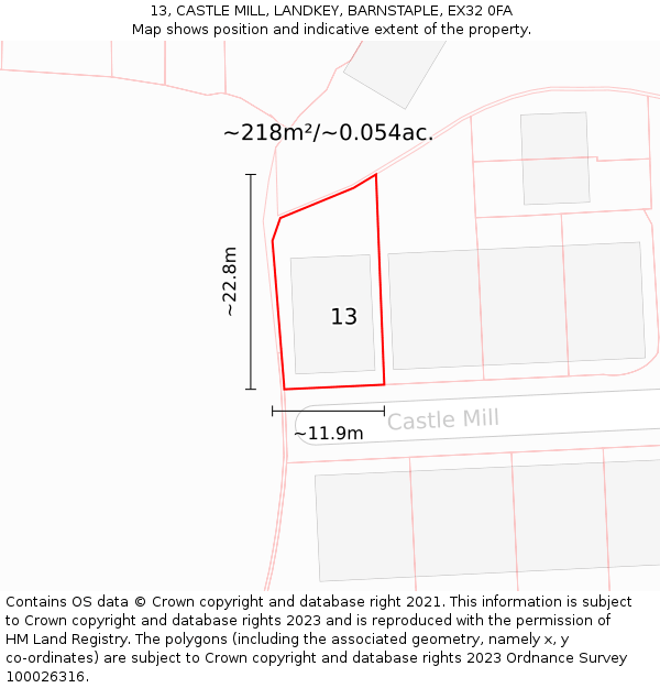 13, CASTLE MILL, LANDKEY, BARNSTAPLE, EX32 0FA: Plot and title map
