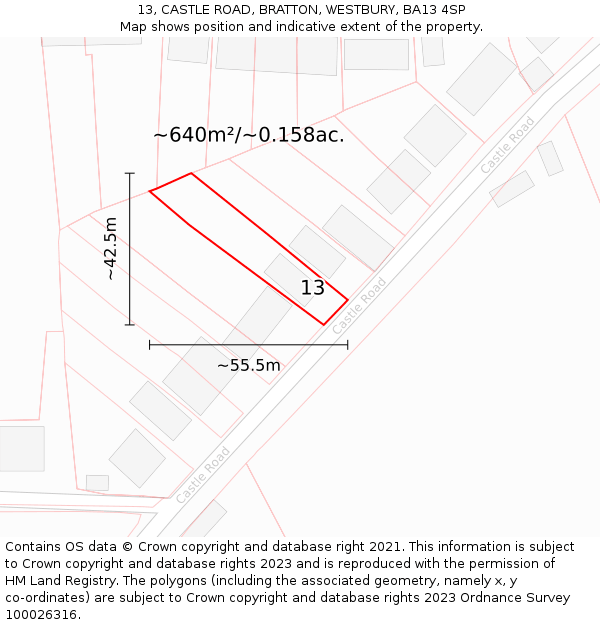 13, CASTLE ROAD, BRATTON, WESTBURY, BA13 4SP: Plot and title map