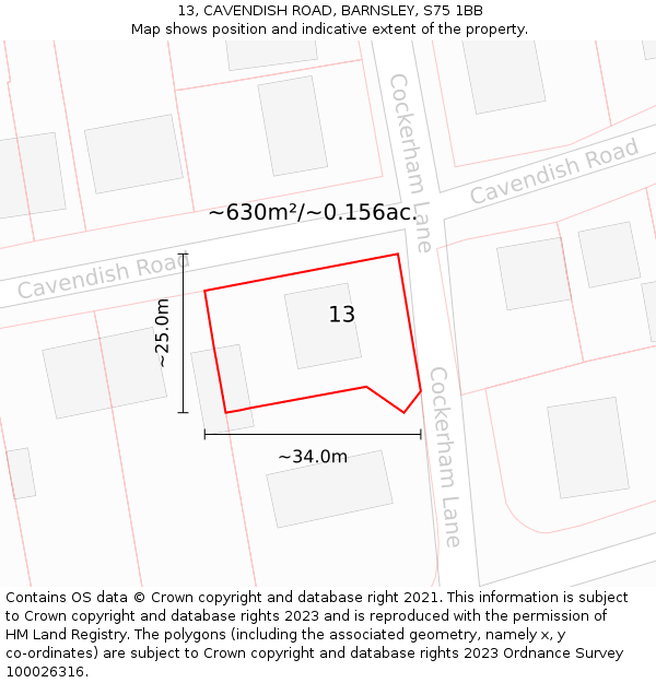 13, CAVENDISH ROAD, BARNSLEY, S75 1BB: Plot and title map