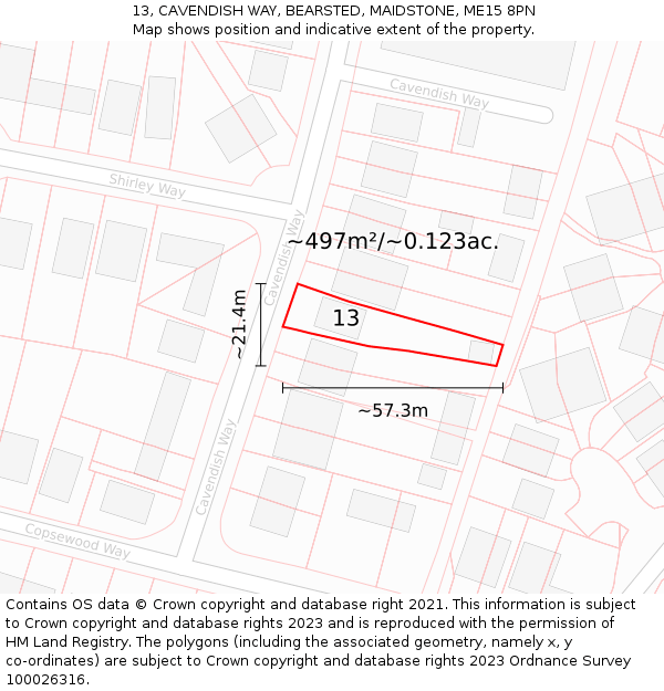 13, CAVENDISH WAY, BEARSTED, MAIDSTONE, ME15 8PN: Plot and title map