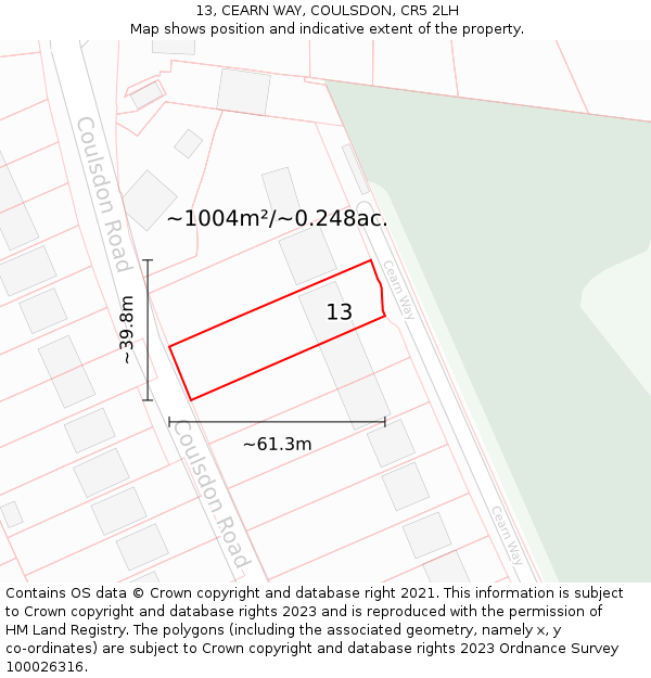 13, CEARN WAY, COULSDON, CR5 2LH: Plot and title map