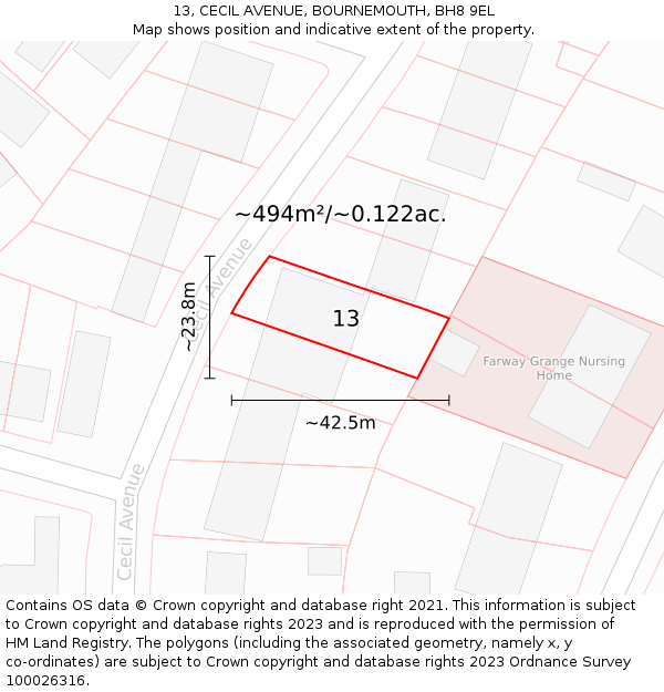 13, CECIL AVENUE, BOURNEMOUTH, BH8 9EL: Plot and title map