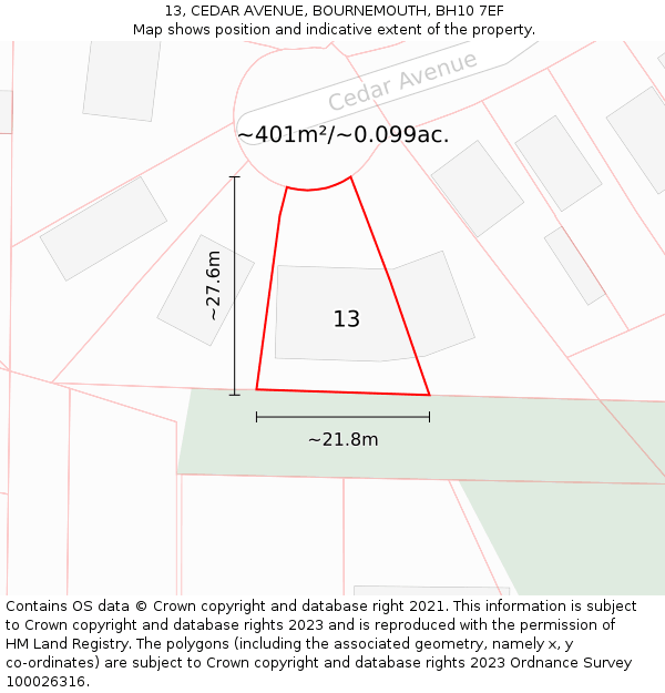 13, CEDAR AVENUE, BOURNEMOUTH, BH10 7EF: Plot and title map