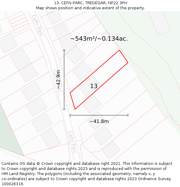 13, CEFN PARC, TREDEGAR, NP22 3PH: Plot and title map