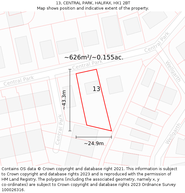 13, CENTRAL PARK, HALIFAX, HX1 2BT: Plot and title map