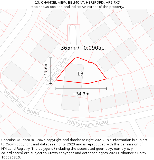 13, CHANCEL VIEW, BELMONT, HEREFORD, HR2 7XD: Plot and title map